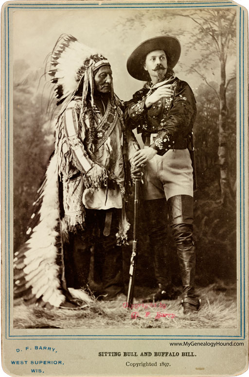 Sitting Bull and William F. Cody "Buffalo Bill" in publicity photo taken in 1885,copyrighted in 1897