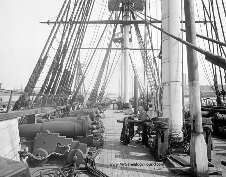 on deck view of the Navy Frigate, USS Constitution, "Old Ironsides", 1910-1920