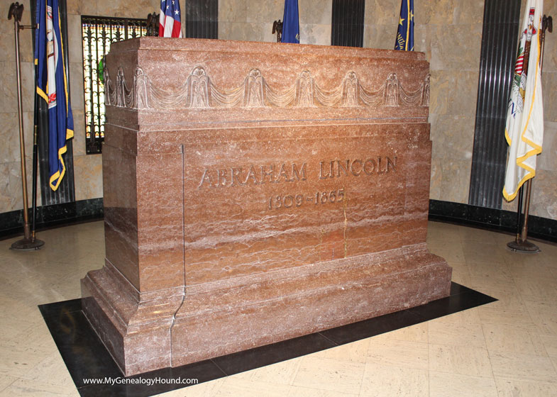 Tombstone and grave of Abraham Lincoln, located within the Lincoln Tomb and Monument, Oak Ridge Cemetery, Springfield, Illinois