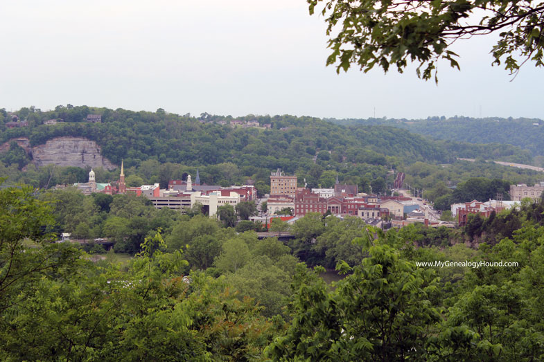 Downtown Frankfort, Kentucky as viewed from the Daniel Boone gravesite.