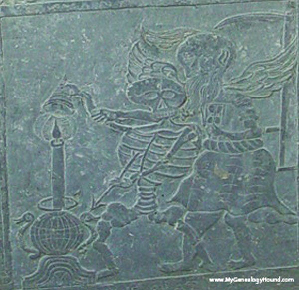 Detail view of tombstone of Joseph Tapping in King's Chapel Burying Ground, Boston, Massachusetts