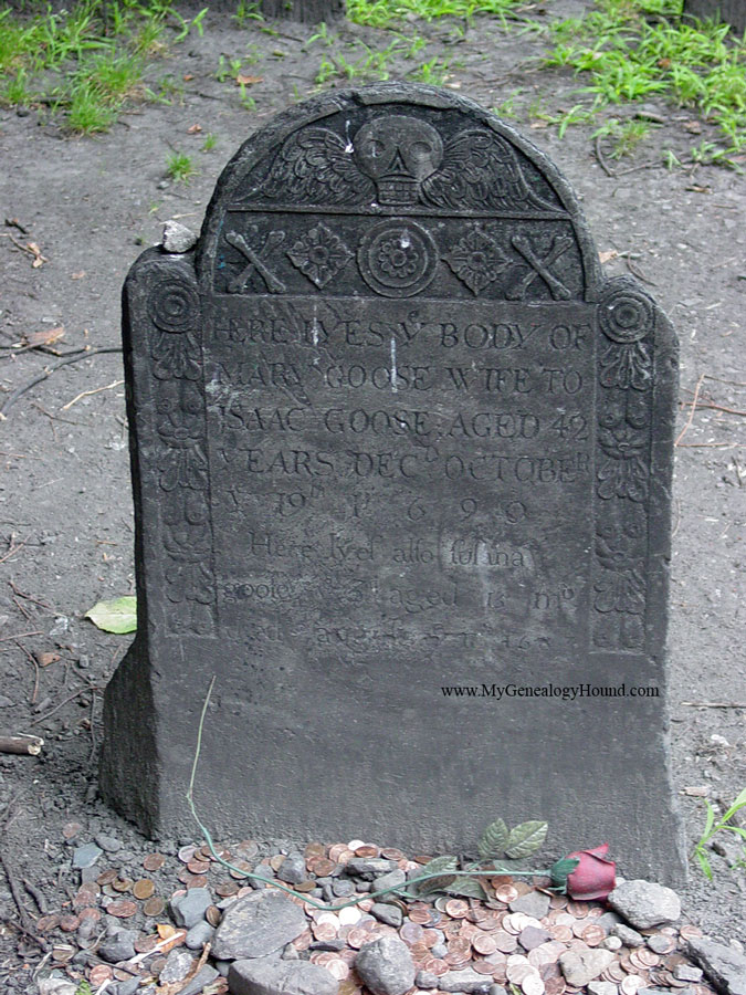 Boston, Massachusetts, Grave and Tombstone of Mary Goose, "Mother Goose",  historic photo