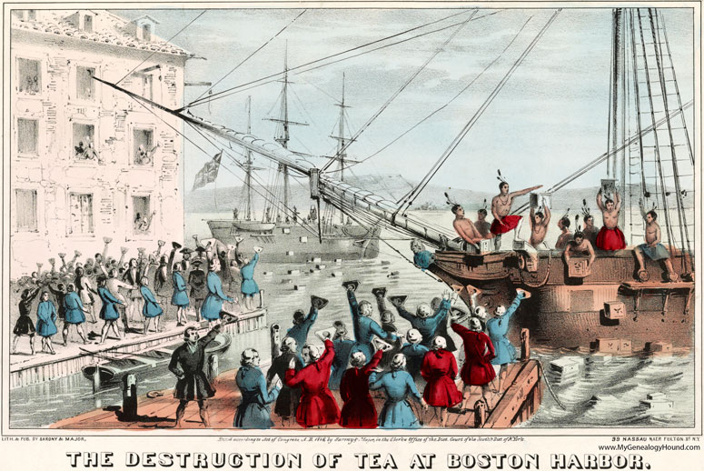 Boston, Massachusetts, The Destruction of Tea at Boston Harbor, Boston Tea Party, historic print