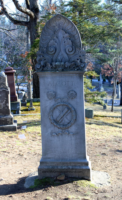 Alcott Family Tombstone in Sleepy Hollow Cemetery, Concord, Massachusetts, back, photo