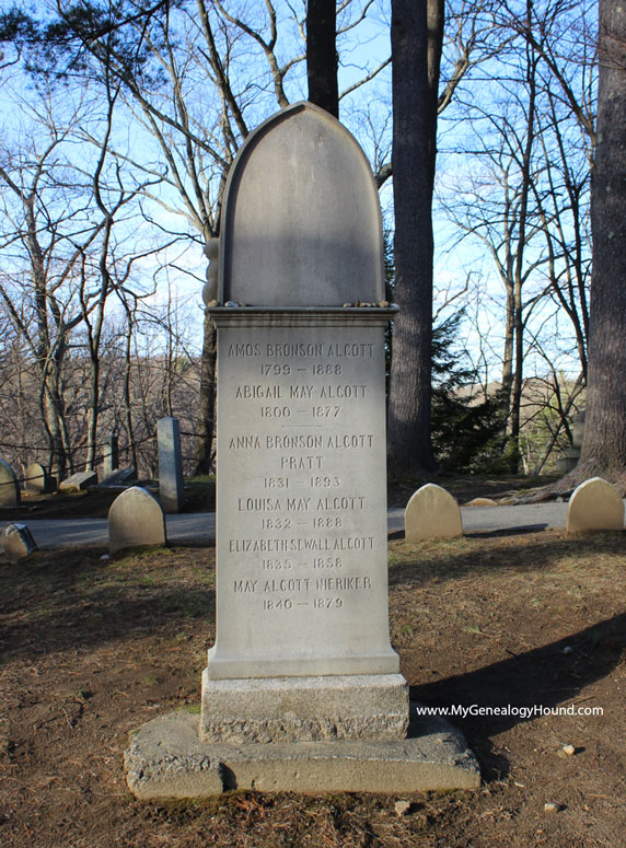 Alcott Family Tombstone in Sleepy Hollow Cemetery, Concord, Massachusetts, front, photo