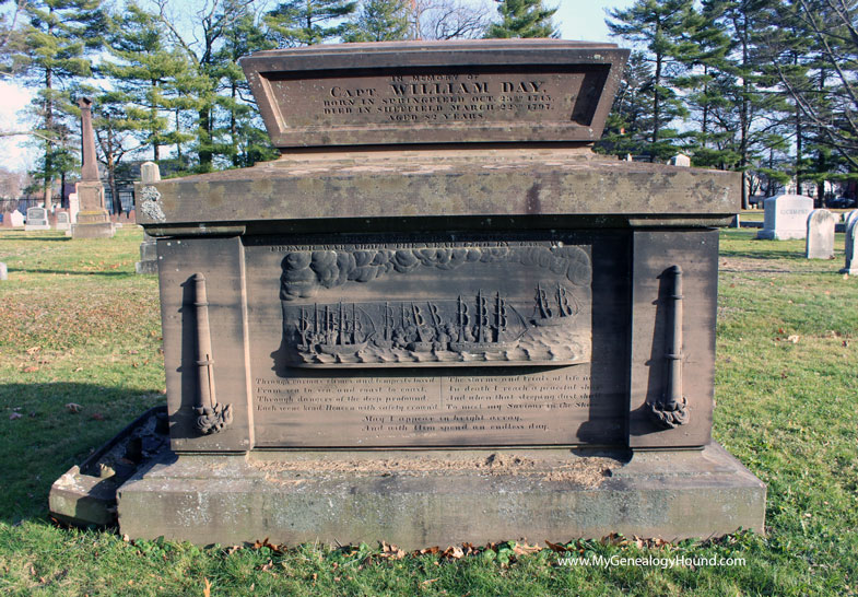 Springfield, Massachusetts, Captain William Day, tombstone and grave, front view