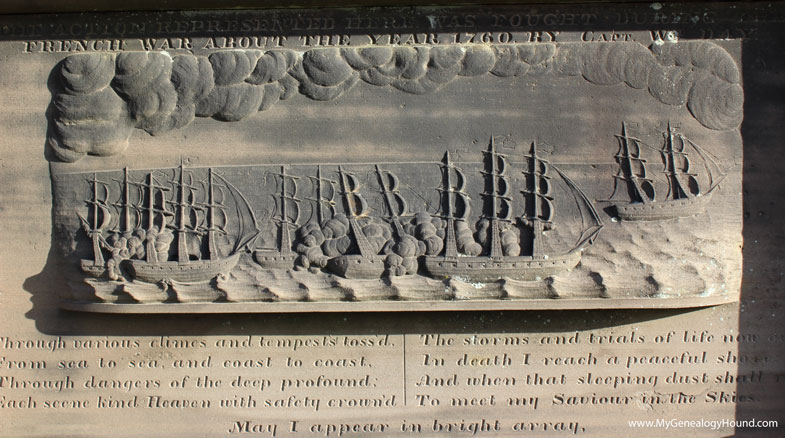 Springfield, Massachusetts, Captain William Day, tombstone and grave, detail of naval battle