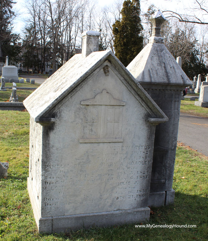 Springfield, Massachusetts, Titus Family Tombstone, House, Springfield Cemetery, photo, back view with names