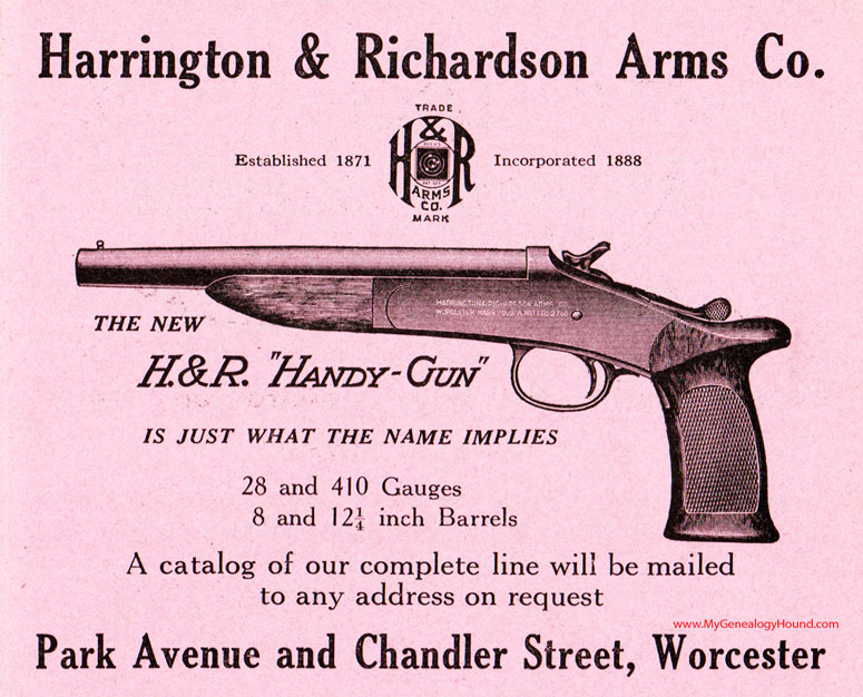 Worcester, Massachusetts, Harrington & Richardson Arms Co., ad image