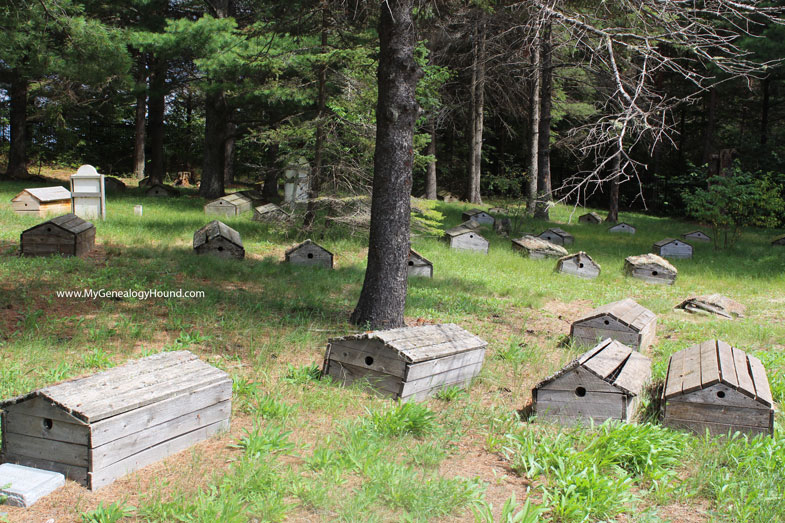 Spirit Houses on the graves within the Old Indian Burial Ground, Bay Mills, Michigan cemetery
