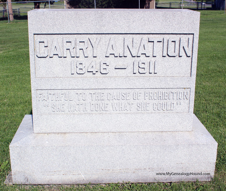 Belton, Missouri, Tombstone of Carrie (Carry) A. Nation, tombstone and grave, photo
