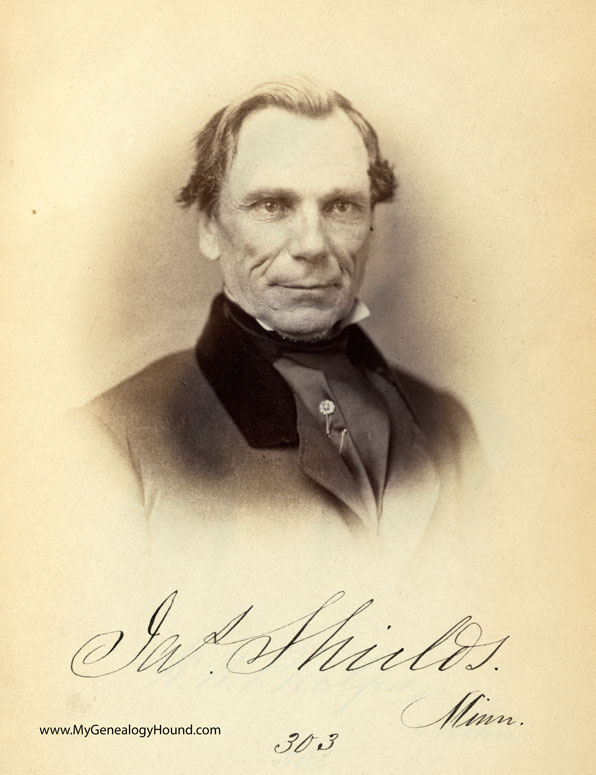 An historic portrait of James W. Shields in 1859 as a United States Senator from Minnesota