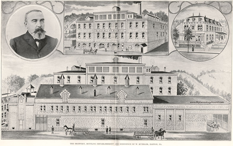 Kuebler Brewery, Easton, Pennsylvania, Willibald Kuebler, engraving, photo