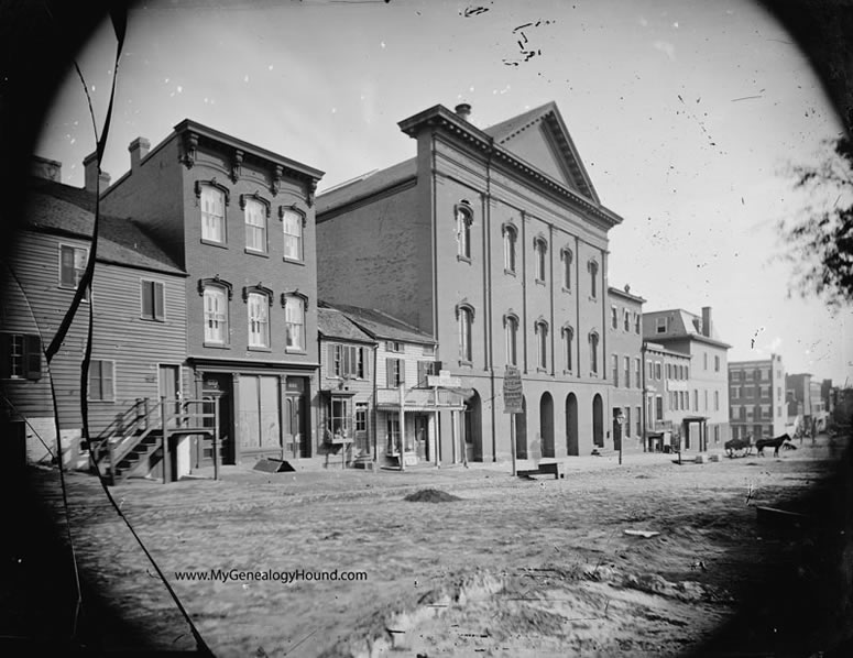 historic photo view of Ford's Theatre, probably from about 1860, Lincoln Assassination