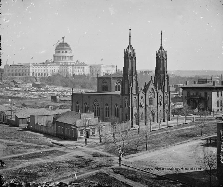 Washington, D. C., Trinity Episcopal Church and Unfinished Capitol Building, historic photo