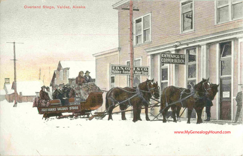 Valdez, Alaska Overland Stage Fairbanks Valdez Stage vintage postcard, historic photo