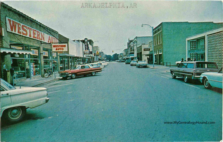 Arkadelphia, Arkansas Main Street, vintage postcard, historic photo