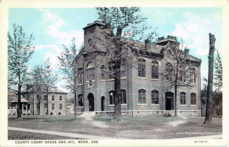 Mena, Arkansas, Polk County Court House and Jail, vintage postcard photo