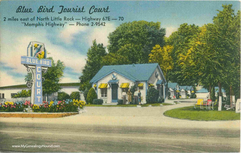 North Little Rock, Arkansas, Blue Bird Tourist Court, vintage postcard, historic photo