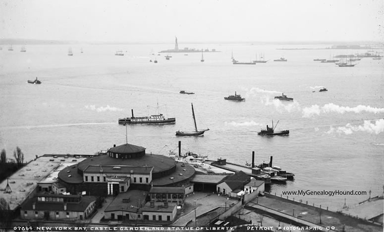 New York Bay, Castle Garden, Statue of Liberty, historic photograph