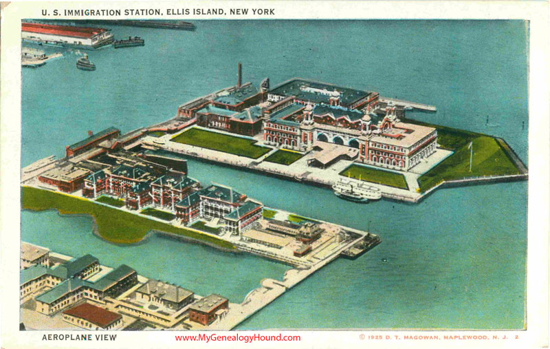 Ellis Island Aeroplane View Vintage Postcard