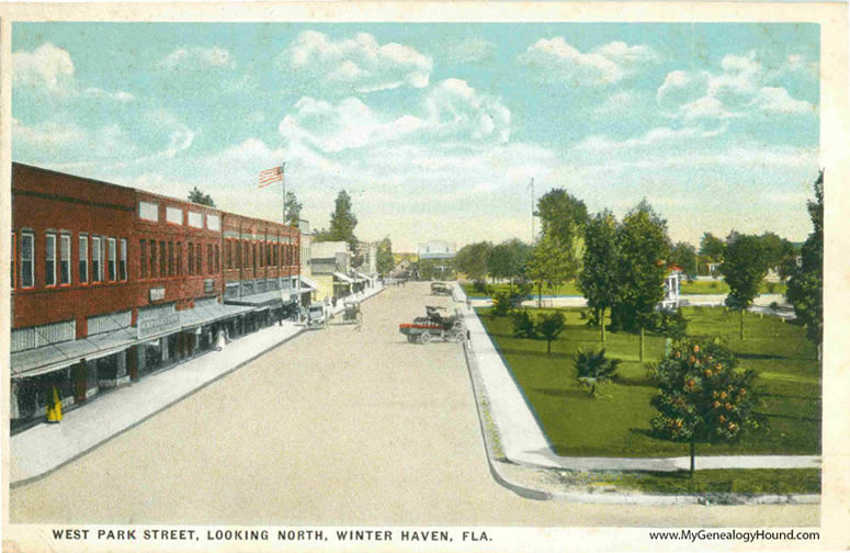 Winter Haven, Florida, West Park Street, Looking North, vintage postcard, historic photo