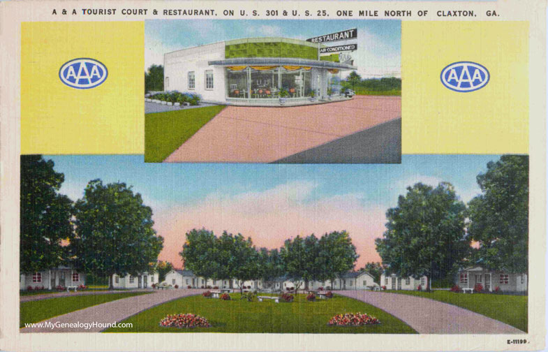 Claxton, Georgia, A & A Tourist Court and Restaurant, vintage postcard photo