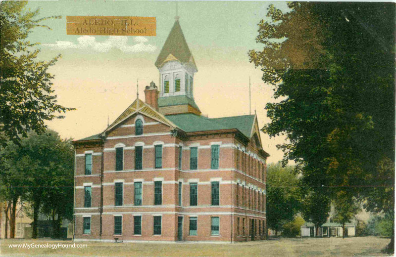 Aledo, Illinois, High School, vintage postcard, historic photo