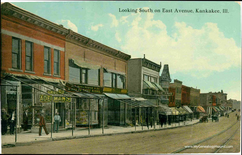 Kankakee, Illinois, Looking South on East Avenue, vintage postcard, historic photo