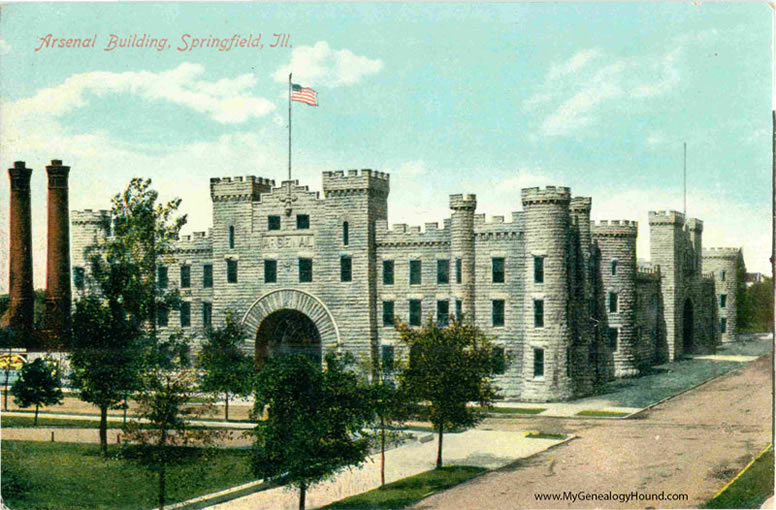 Springfield, Illinois, Arsenal Building, vintage postcard, historic photo