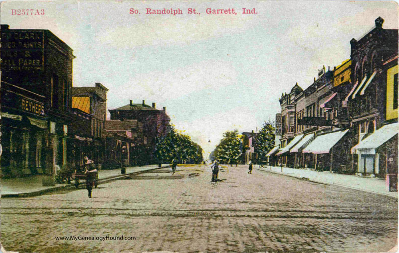 Garrett, Indiana, South Randolph Street, vintage postcard, historic photo