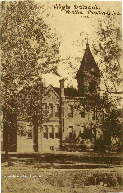 Belle Plaine, Iowa, High School, vintage postcard, historic photo