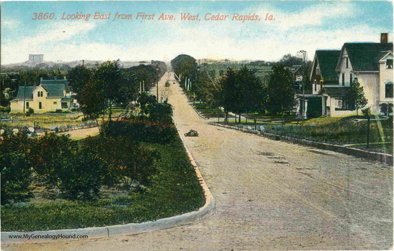 Cedar Rapids, Iowa, Looking East from First Avenue West, vintage postcard, historic photo