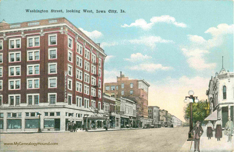 Iowa City, Iowa Washington Street Looking West vintage postcard, historic photo
