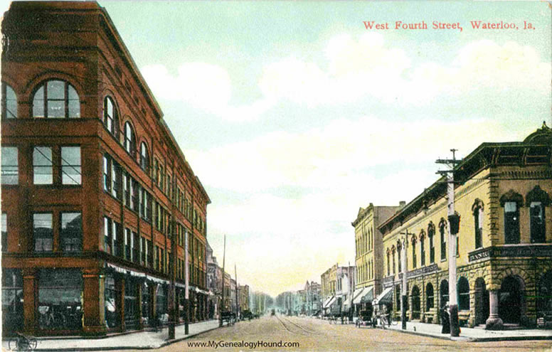 Waterloo, Iowa, West Fourth Street, vintage postcard, historic photo
