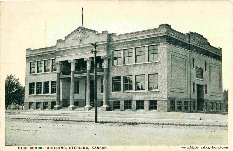 Sterling, Kansas, High School Building, vintage postcard, historic photo