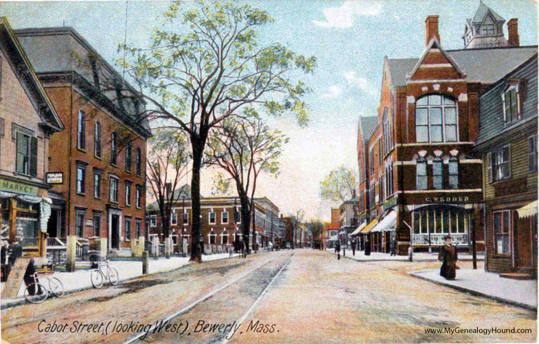 Beverly, Massachusetts, Cabot Street, Looking West, vintage postcard photo