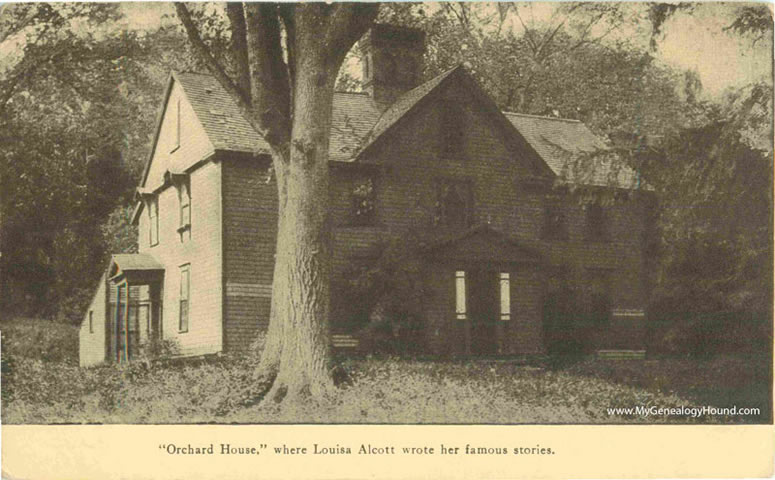 Concord, Massachusetts, Orchard House, Louisa May Alcott, home, vintage postcard, 1910-1915