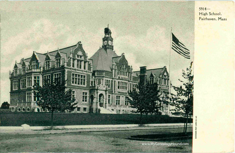 Fairhaven, Massachusetts, High School, vintage postcard, historic photo
