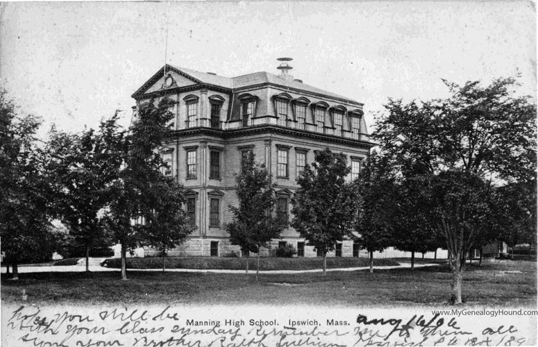 Ipswich, Massachusetts, Manning High School, vintage postcard, historic photo