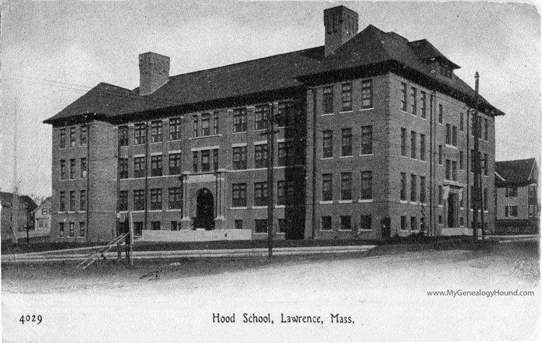Lawrence, Massachusetts, Hood School, vintage postcard, historic photo Lawrence, Massachusetts, Hood School, vintage postcard, historic photo