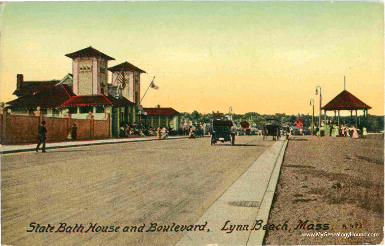 Lynn Beach, Massachusetts, State Bath House and Boulevard, vintage postcard photo