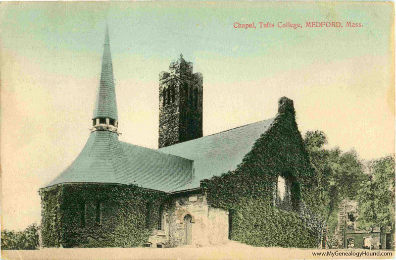 Medford, Massachusetts, Chapel at Tufts College, vintage postcard, historic photo