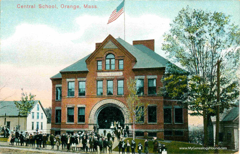 Orange, Massachusetts, Central School, vintage postcard, historic photo