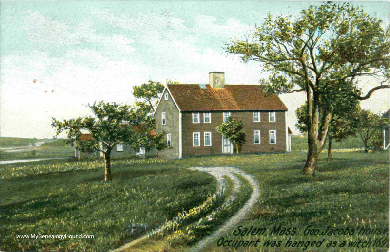 Salem, Massachusetts, Geo. Jacobs House, Occupant was hanged as a Witch, vintage postcard, historic photo