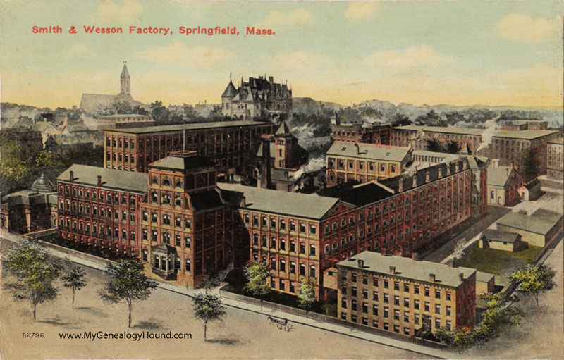 Springfield, Massachusetts Smith and Wesson Factory vintage postcard, historic photo, gun, manufacturer