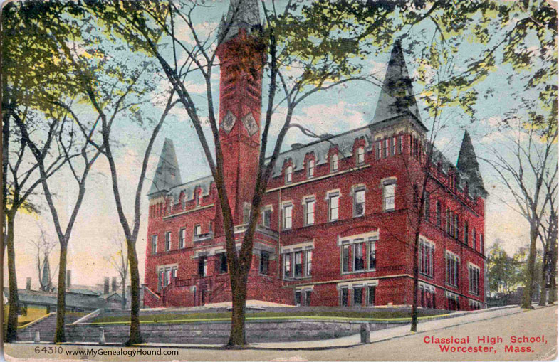 Worcester, Massachusetts, Classical High School, vintage postcard photo