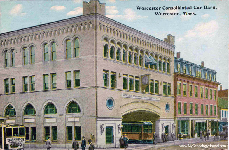 Worcester, Massachusetts, Worcester Consolidated Car Barn of the Street Railway, vintage postcard photo