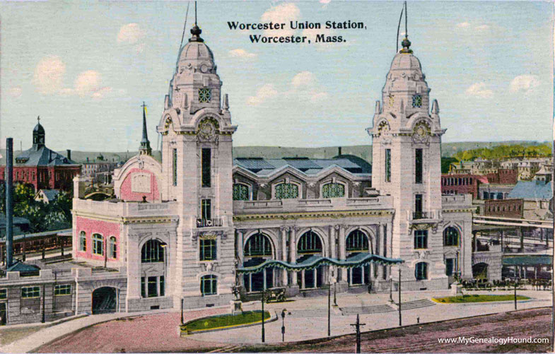 Worcester, Massachusetts, Worcester Union Station, vintage postcard photo