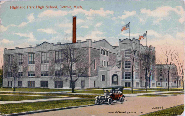 Detroit, Michigan, Highland Park High School, vintage postcard photo
